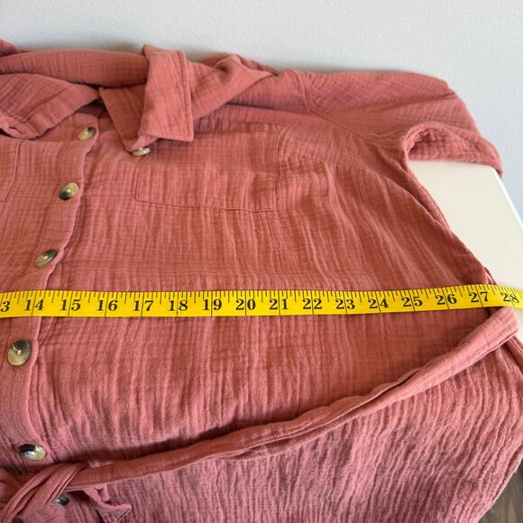 New Directions Curvy Shirt Dress Size 3X Button Up Gauzy Cotton Lagenlook Mauve - Picture 7 of 11